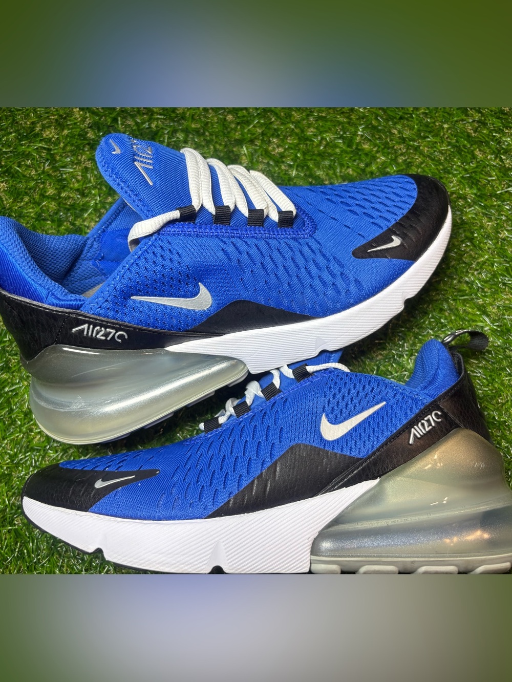 Nike Air Max 270 Running Shoes - Blue/White/black/silver 7 youth, women’s 8.5